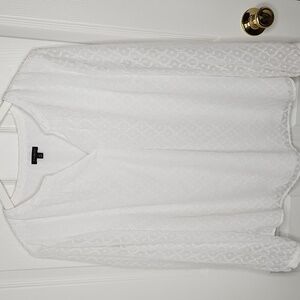 Talbots texture white blouse longsleeve tunic sheer size XL